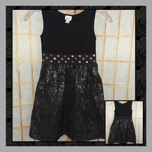 JUSTICE DRESS PARTY SLEEVELESS BLACK SILVER STUDDED METALLIC ROSES~GIRLS SIZE 7